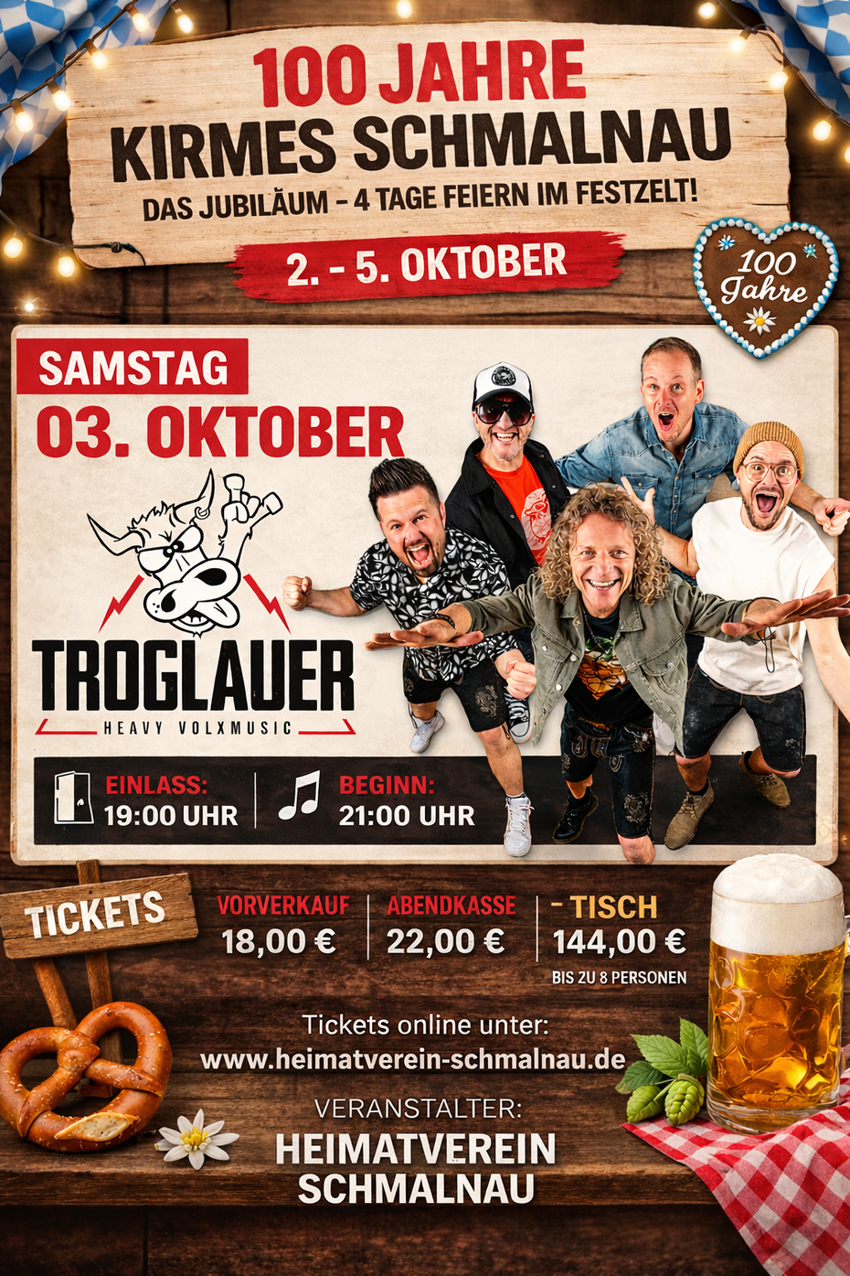 Ein Plakat des Kirmeshighlights am Samstag - Troglauer als Band auf der Kirmes Schmalnau