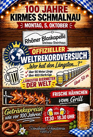 Ein Plakat des Kirmeshighlights am Montag - Weltrekordversuch bei der Kirmes Schmalnau
